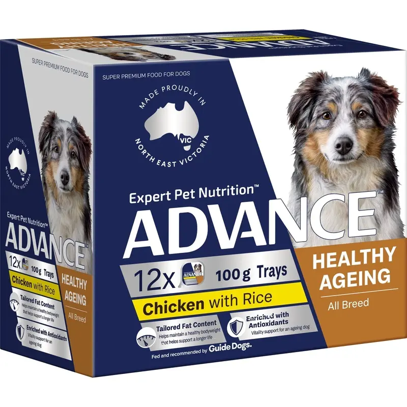Advance Chicken and Rice Healthy Ageing All Breed Mature Dog Wet Food 100g x 12 :->>