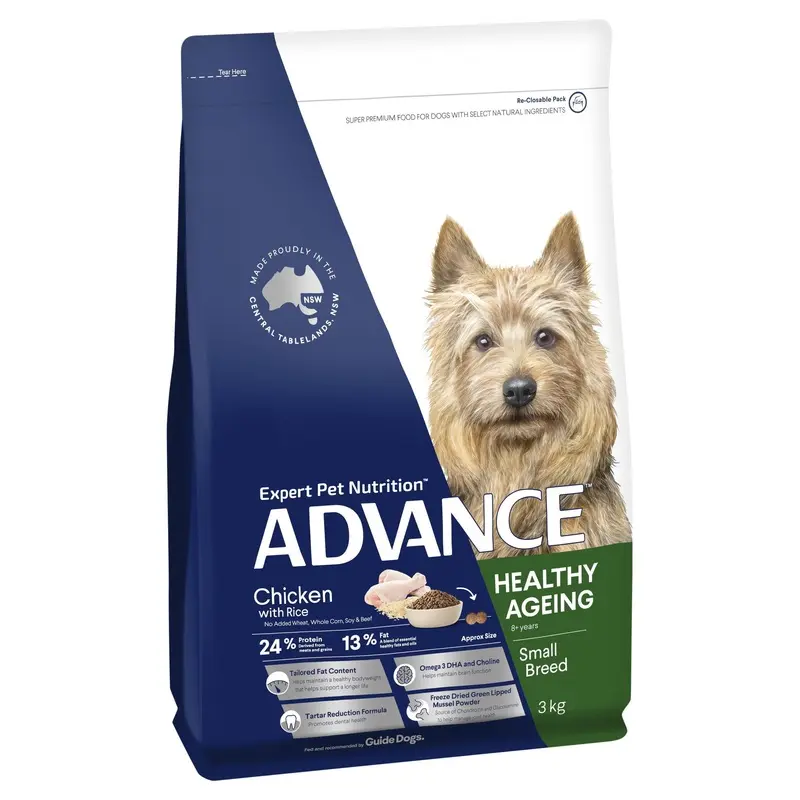 Advance Chicken and Rice Healthy Ageing Small Breed Mature Dog Dry Food 3kg :->>
