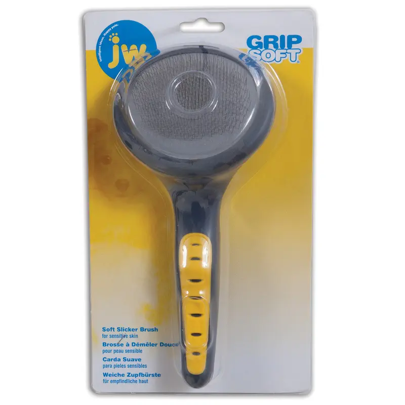 JW Pet Slicker Brush with Soft Pins Grey/Yellow LG