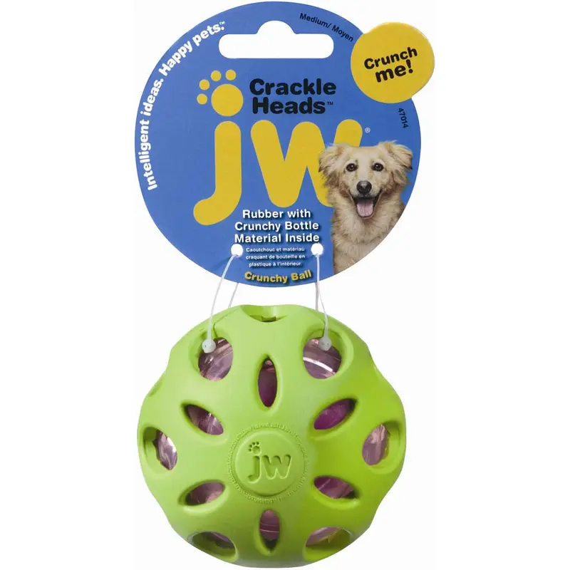 JW Pet Crackle Heads Crackle Ball Dog Toy Assorted MD