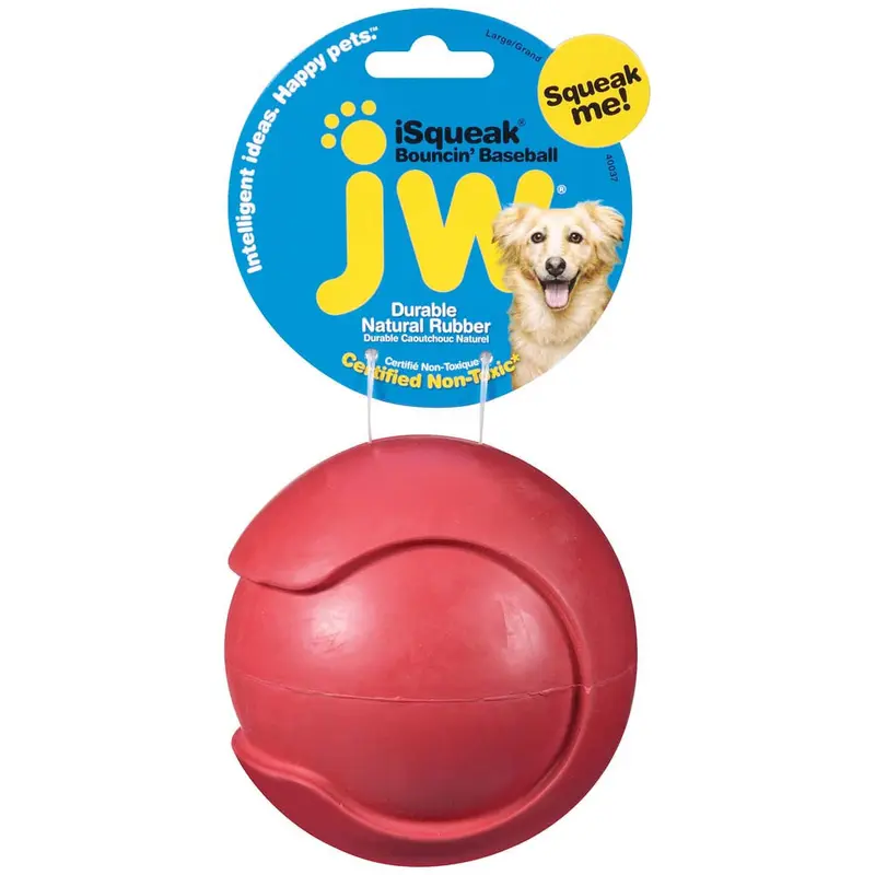 JW Pet iSqueak Bouncin' Dog Toy Baseball Assorted LG