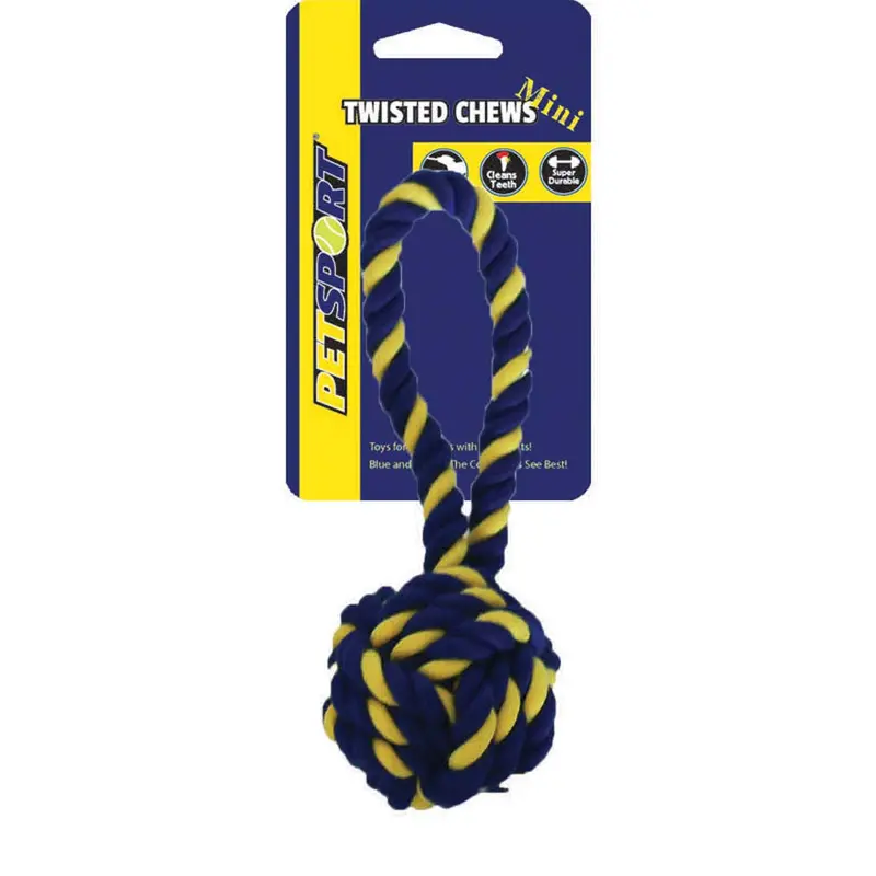 Petsport USA Twisted Chew Monkey Fist Dog Toy Blue, Yellow 7 in Mini