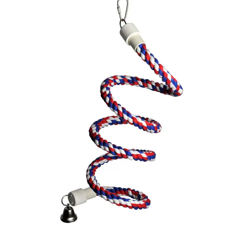 A & E Cages Rainbow Cotton Rope Boing with Bell Bird Toy SM