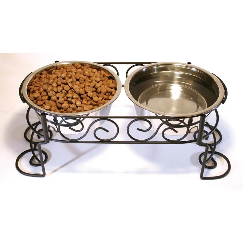 Spot Mediterranean Double Diner Dog Bowl Silver 2 Quarts