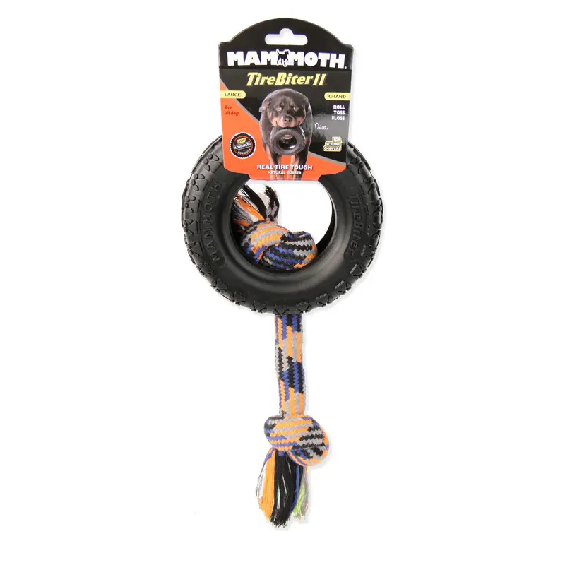 Mammoth TireBiter II with Rope Dog Toy Multi-Color 6in LG