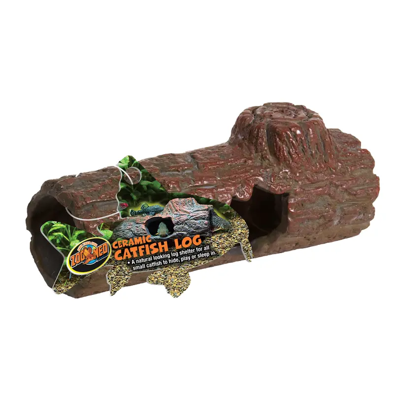 Zoo Med Ceramic Catfish Log Aquarium Ornament Brown 6.45in MD