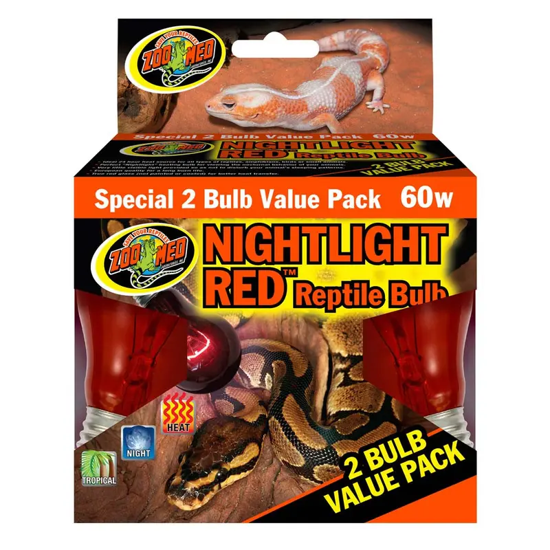 Zoo Med Nightlight Red Reptile Bulb Red 60 Watt 2 Pack