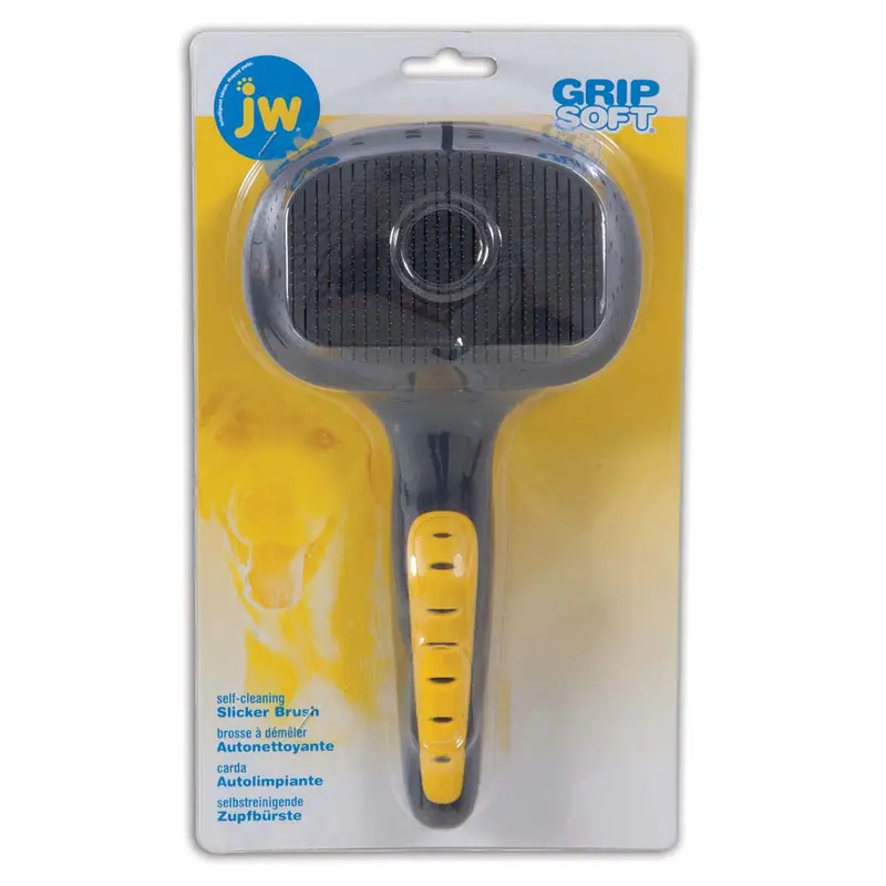 JW Pet Self-Cleaning Slicker Grey/Yellow LG