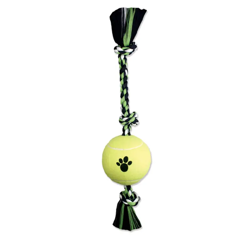 Mammoth 3 Knot Tug Dog toy w/4in Tennis Ball Multi-Color 24in LG