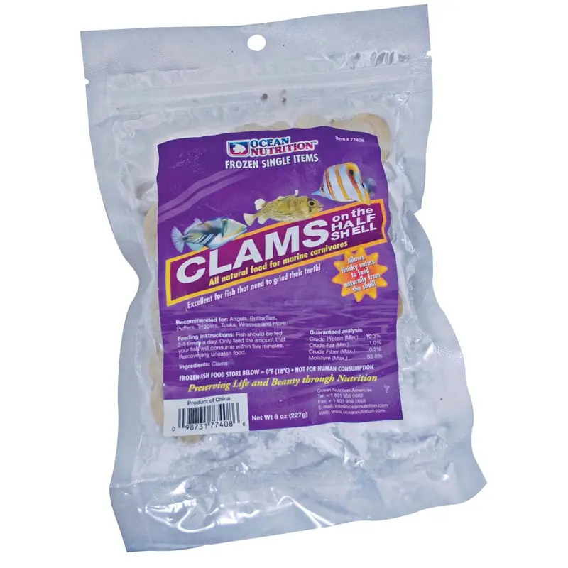 Ocean Nutrition Clams on the Half Shell Frozen Fish Food 8 oz SD-5