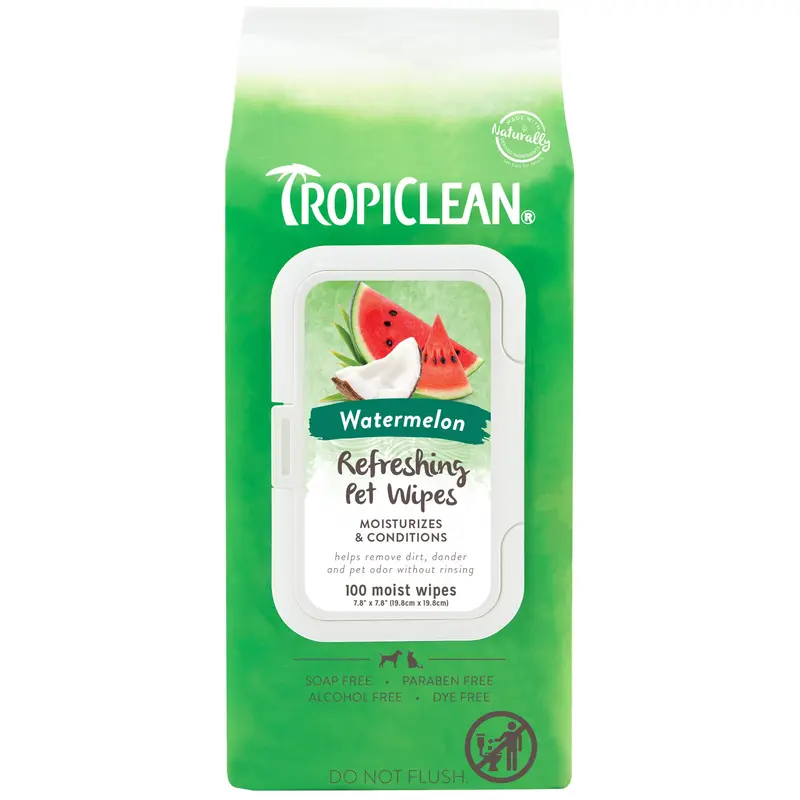 TropiClean Watermelon 2-in-1 Wipes, 100ct