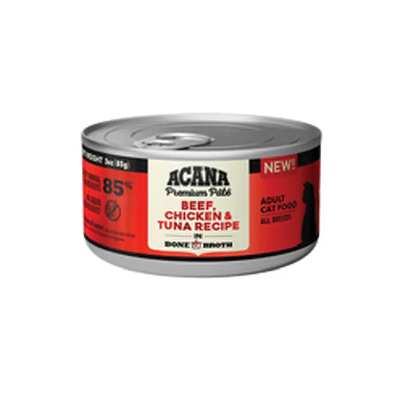 Acana Adult Grain Free Premium Pate Beef, Chicken and Tuna Wet Cat Food (3oz)