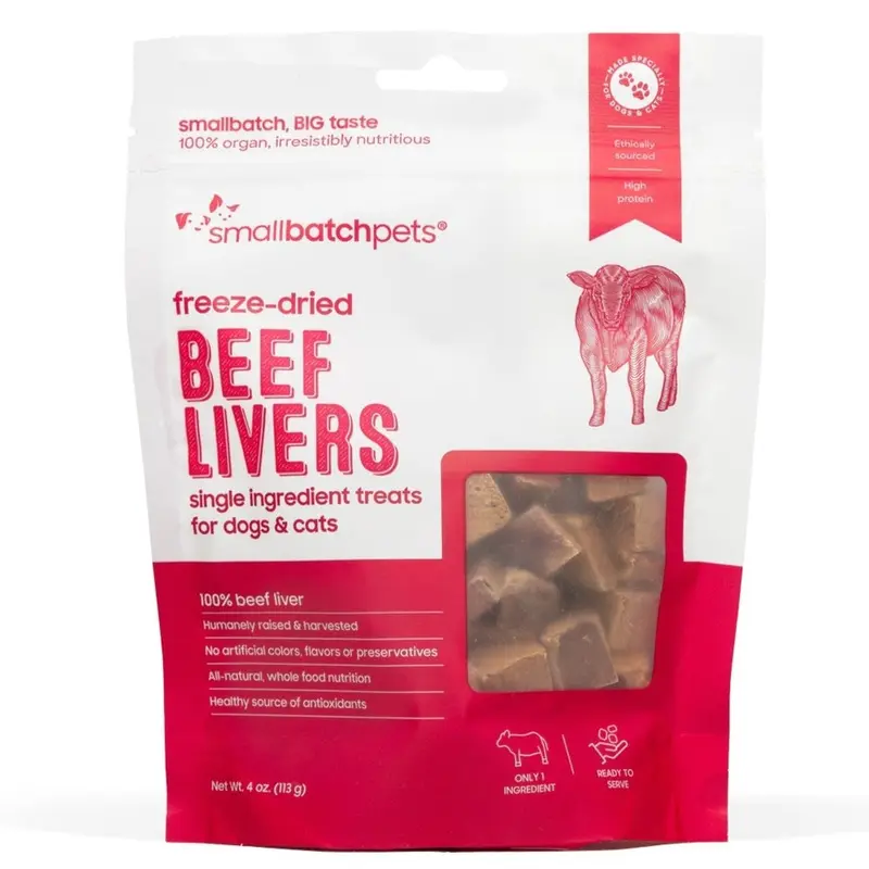SmallBatch Freeze Dried Beef Livers Cat & Dog Treats 4oz