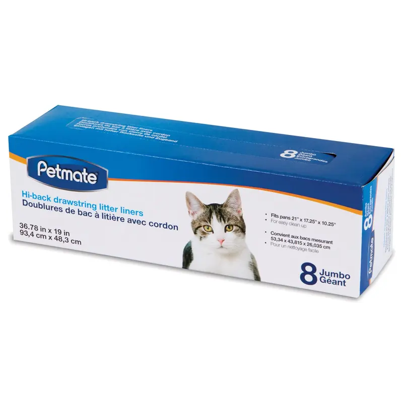Petmate Hi-Back Drawstring Cat Litter Liners  Jumbo  8 Count
