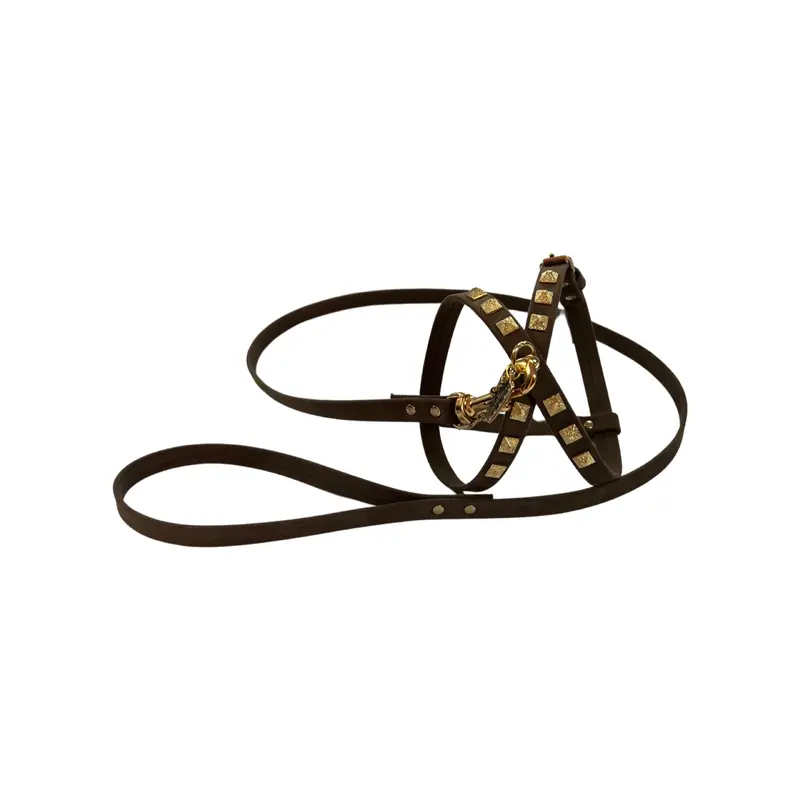 Fashion Dog Harness and Plain Leash Set -Brown Faux Suede