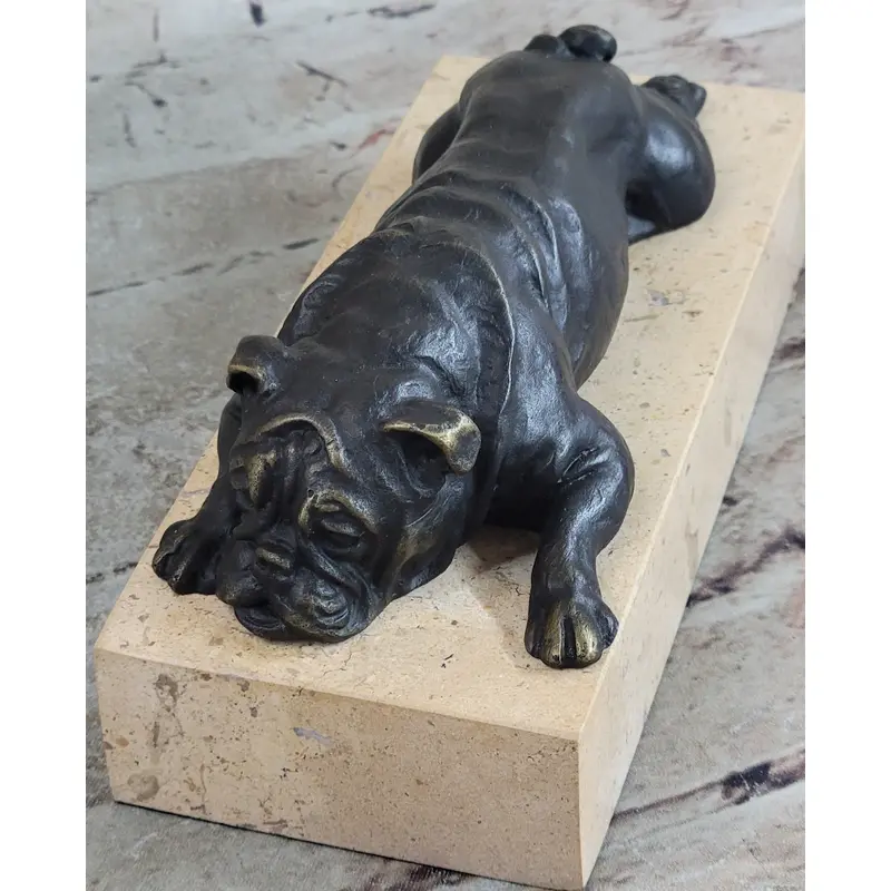 Art Deco English Bulldog Dog 100% Solid Bronze Sculpture Statue Home Decor