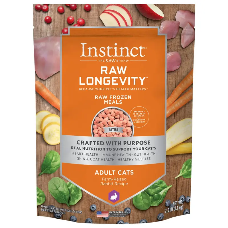 Instinct Raw Longevity Bites Frozen Raw Cat Food - Farm-Raised Rabbit - 2.5lb Bag