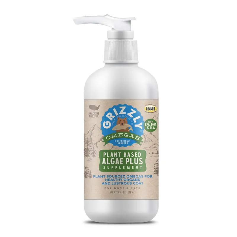 Grizzly Algal Plus Omega 3-6-9 Food Supplement for Dogs and Cats, 8 Ounce Bottle