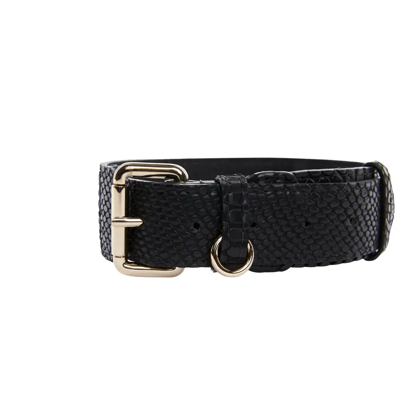 Black Embossed Snake Italian Leather With Gold Classic Hardware