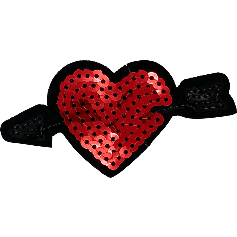 Red Sequin Heart with Arrow- Patch