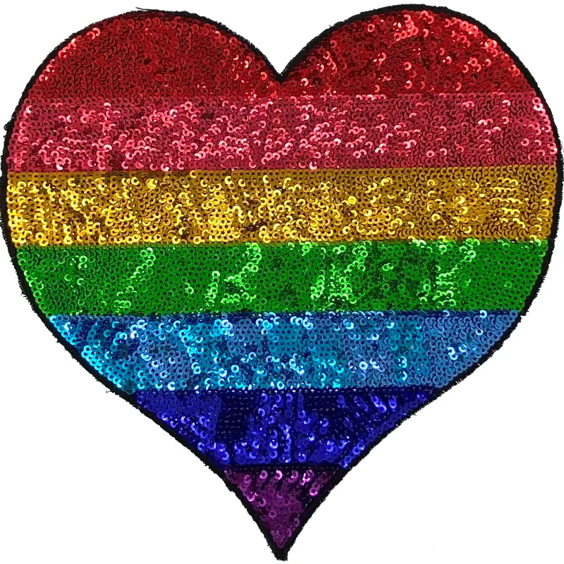 Large Sequin Rainbow Heart - Patch