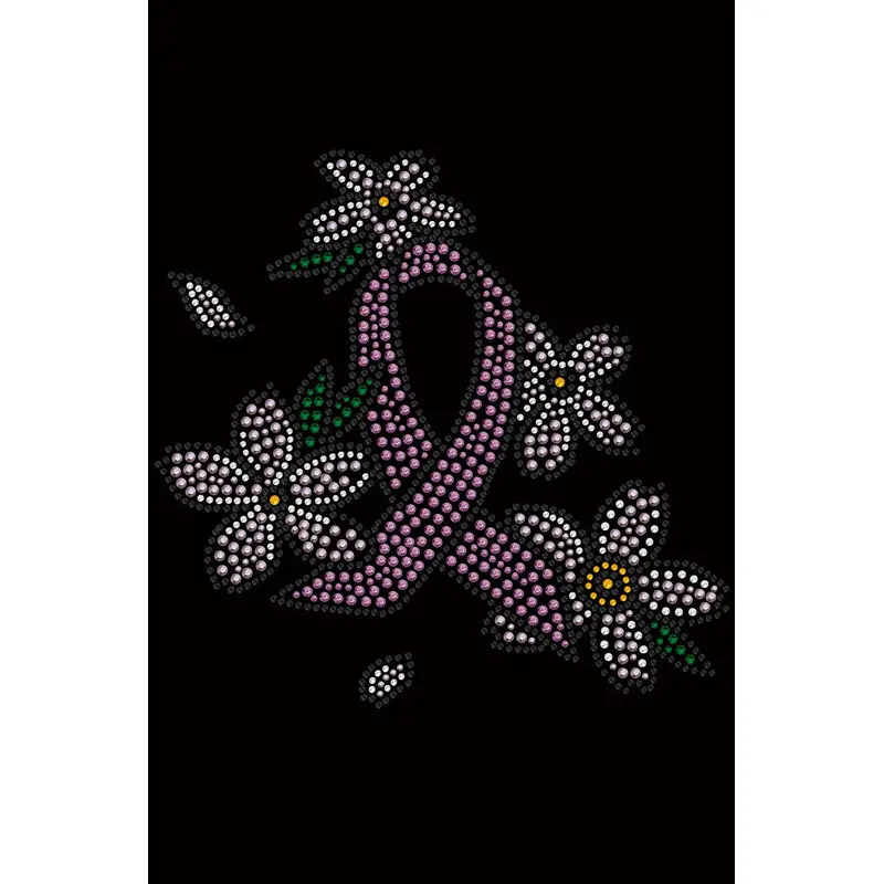 Pink Ribbon with Flowers - Bandanna