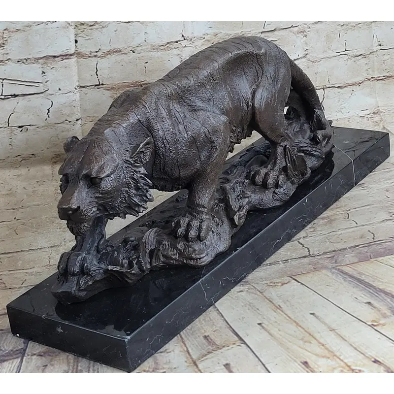 Signed Vienna Bronze Marble Leopard Panther Cat Statue Sculpture Figurine