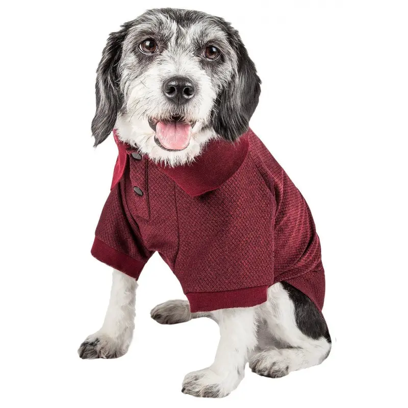 Pet Life Active Relax Stretch Fur Flexed Burgundy Polo Dog T-Shirt