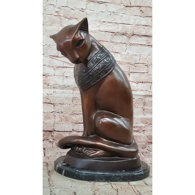Bastet Cat Feline Egyptian Goddess Bronze Metal Statue Sculpture 19" x 13"
