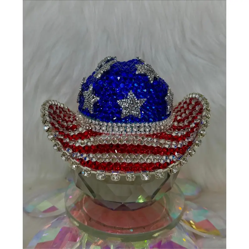 Crystal Cowboy Hat Red, White, and Bark