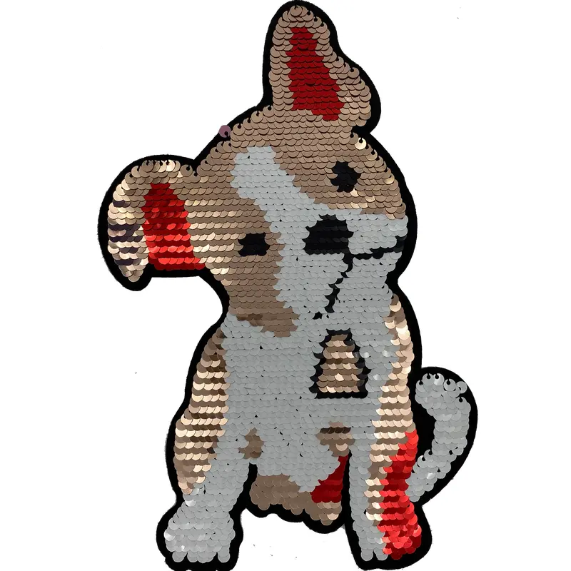 Large Sequin Gold and Red Puppy - Patch