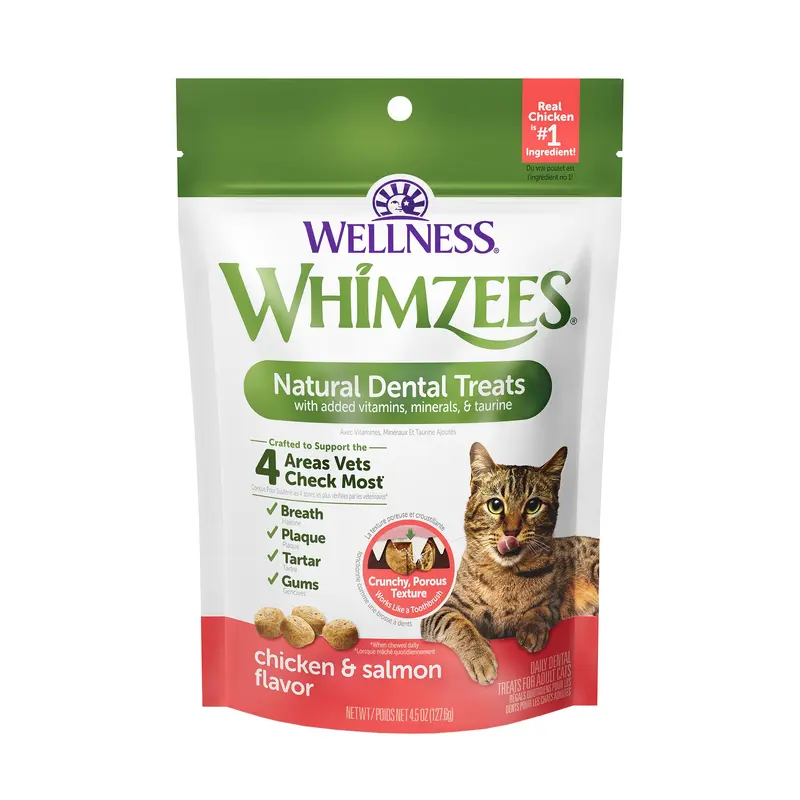 Wellness WHIMZEES Natural Cat Dental Treats, Chicken & Salmon Flavor, 4.5 Oz