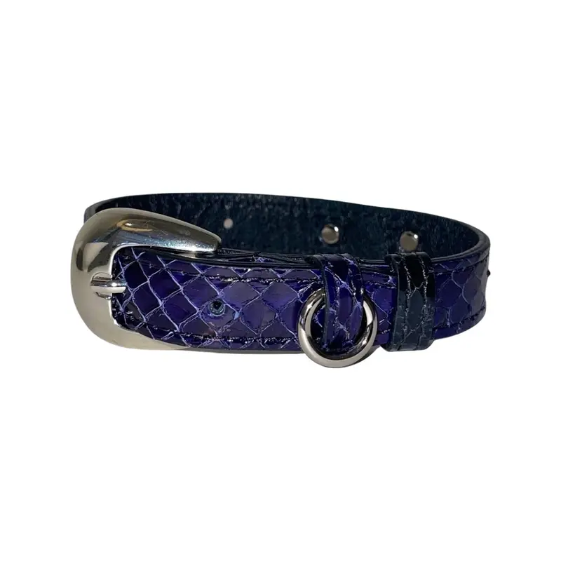 XS/S 7-14 Navy Blue Custom Snake Collar/Custom Silver Oval Italian Hardware