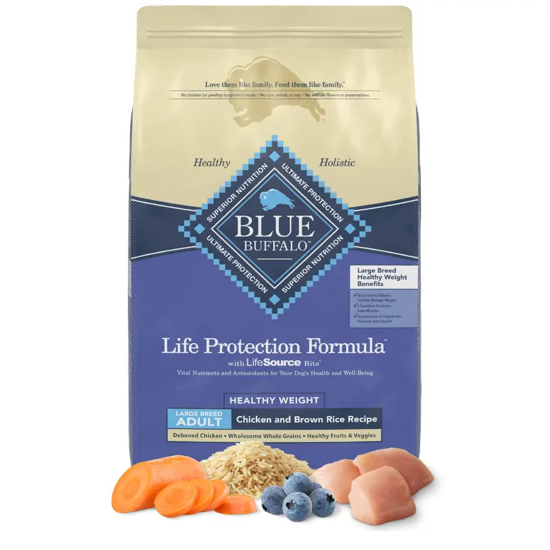Blue Buffalo Adult Large Breed, Healthy Weight Chicken & Brown Rice Dry Dog Food (30lb)