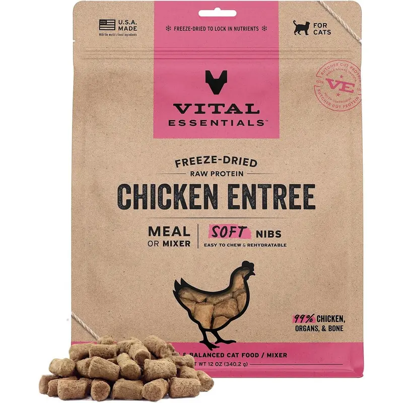 Vital Essentials Freeze Dried Soft Nibs Chicken Raw Cat Food 12oz