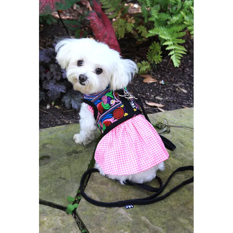 The Lanna Collection - Pink Checked Silk Dress with Crochet Trim