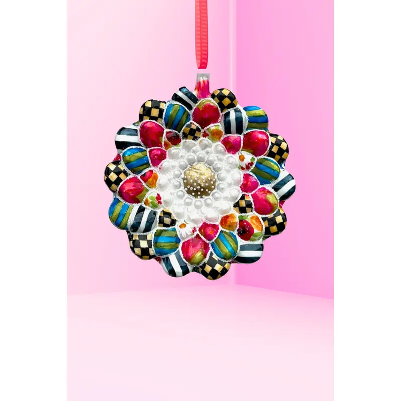 Winter Daisy Holiday Glass Ornament