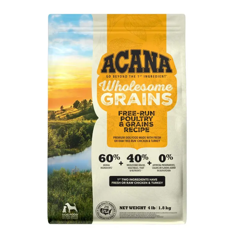 Acana Wholesome Grains Dry Dog Food - Free Run Poultry - 4lb Bag