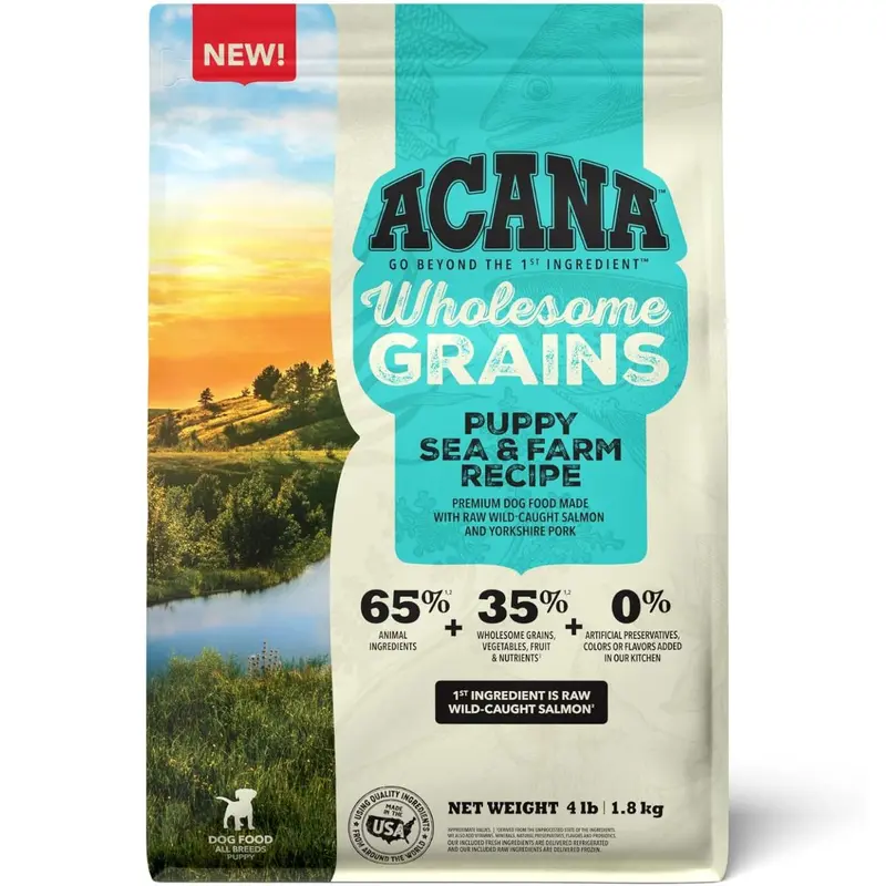 Acana Wholesome Grains Puppy Dry Dog Food - Sea & Farm - Salmon & Pork - 4lb Bag