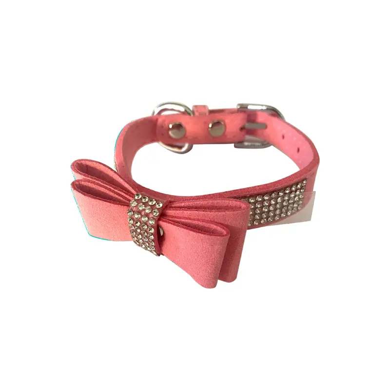 Bow Tie Dog Collar in Pleather, Pink
