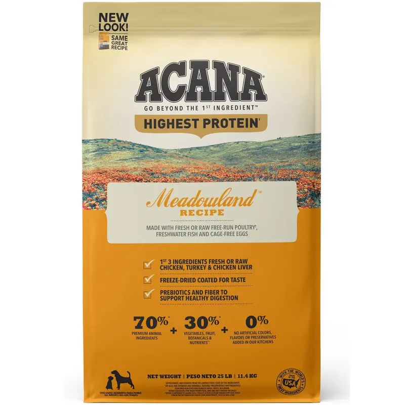 Acana Highest Protein Meadowland Dry Dog Food - Chicken, Fish, & Egg - 25lb Bag
