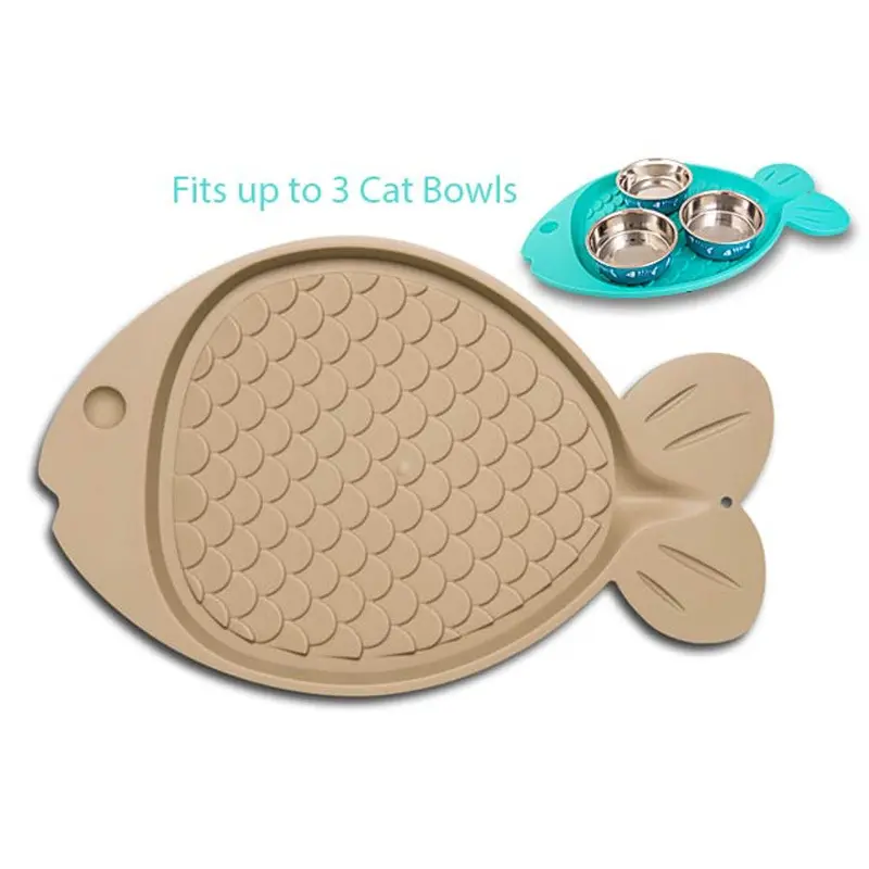 Loving Pets Bella Spill Proof Cat Mat Fish Shaped Tan