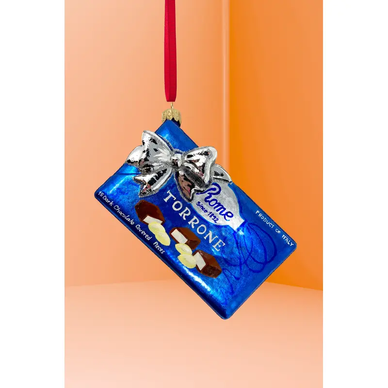 Blue Torrone Candy Box Polish Glass Ornament