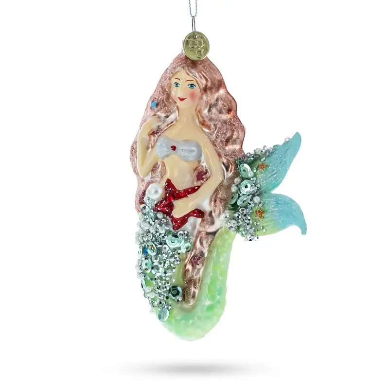 Glimmering Mermaid Blown Glass Christmas Ornament