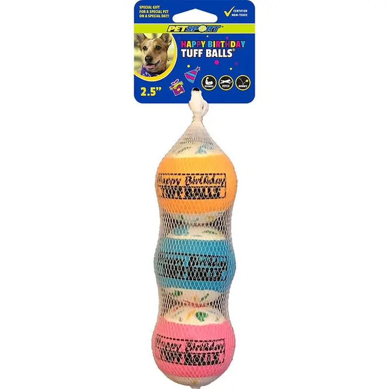 PetSport Happy Birthday Tuff Ball 2.5" 3-Pack Dog Toys