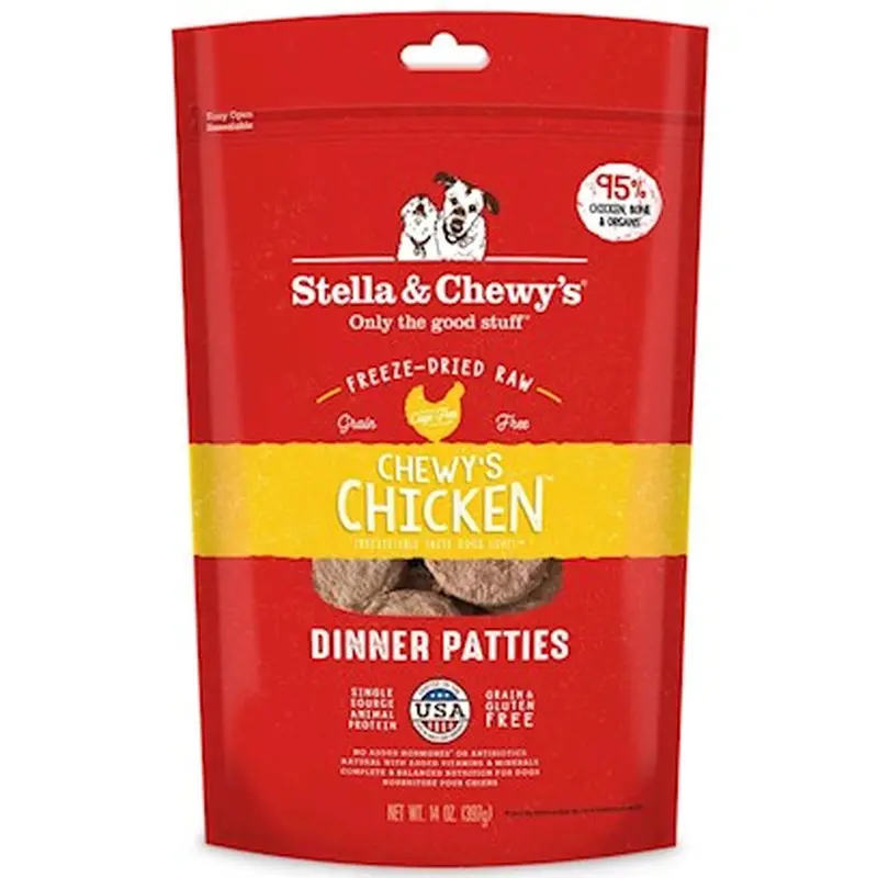 Stella & Chewy's Chicken Dinner Patties Grain-Free Freeze-Dried Dry Dog Food, 15 oz