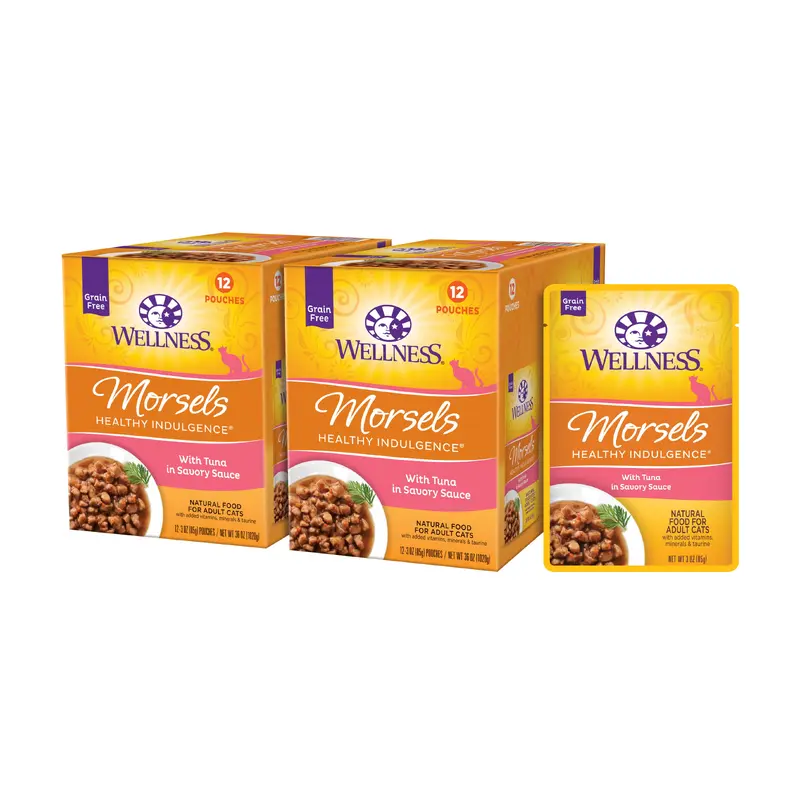 Wellness Healthy Indulgence Natural Grain Free Wet Cat Food Morsels Tuna 3oz Pouch