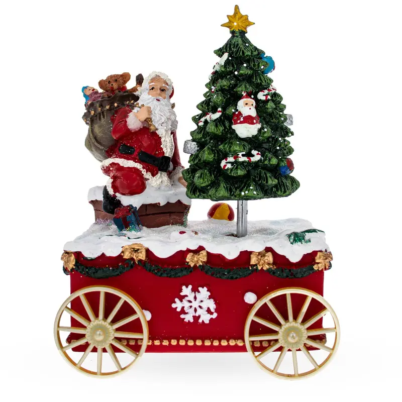 Santa's Mobile Tree Melody: Spinning Christmas Tree Musical Box on Wheels