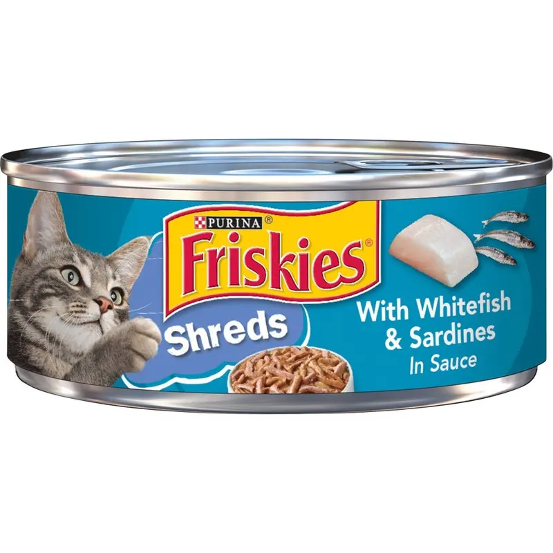Friskies Wet Cat Food  Shreds With Whitefish & Sardines in Sauce  5.5 oz. Can