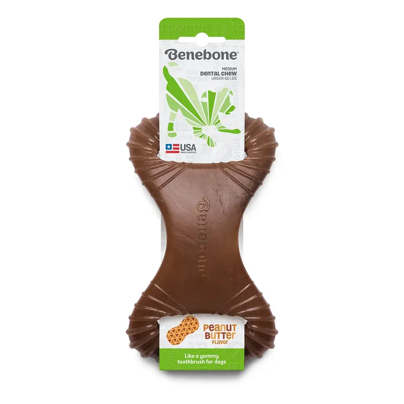 Benebone Real Peanut Durable Dental Dog Chew Toy  Medium